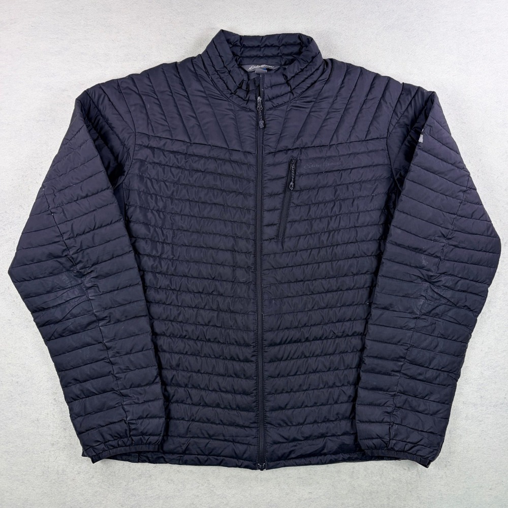 Eddie Bauer First Ascent Mens Down Jacket Black Quilted Puffer Large Full Zip